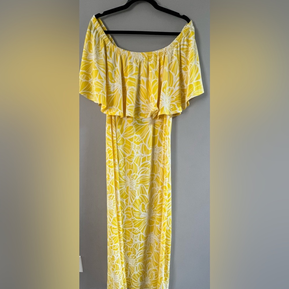NWT- Ellen Weaver Yellow Floral off the shoulder Maxi Dress